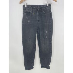 Zara  Mom‎ Jeans Size 0 Black Faded High Rise Tapered Barrel Leg Pleated Q0004